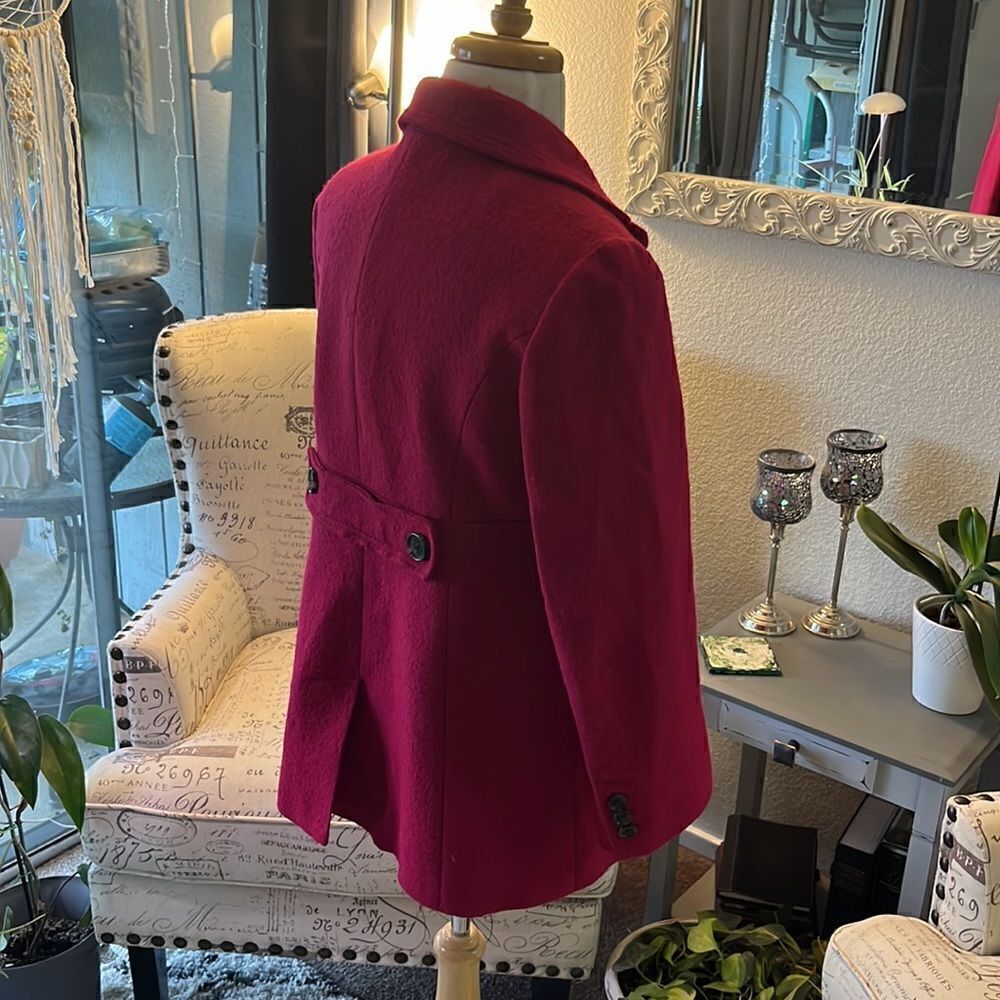 🎊HP🎊 LOFT Fucsha Pink Boiled Wool Pea Coat - Picture 5 of 15
